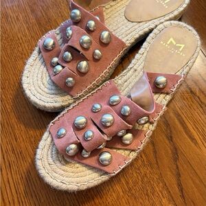 Marc Fisher Pink Espadrille Sandals with Silver Studs